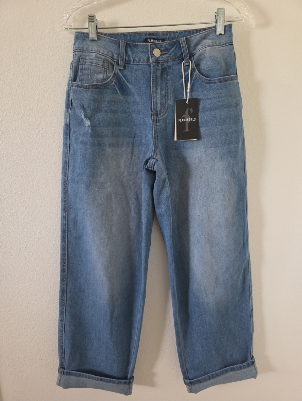 NWT Flamingals Mid Rise Stretch Strait Jeans Womens XS Vintage /  Retro Wash 27